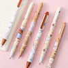 6Pc/Set Press Push Kawaii Gel Pen Set Cute Ballpoint Pens 0.5mm Black Ink Cartoon School Student Stationery Supplies