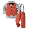 衣類セットボーイチャイルドコスチューム1〜7歳の誕生日パーティーセットストライプ長袖のシャツはソリッドベストパンツキッズファッション衣装