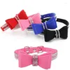 Colliers pour chiens Pet Strass Arc Noeud Collier Chat Bling Doux Mignon Cravate PU Fournitures En Cuir 1207