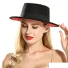 Wide Brim Hats Bucket Hats Outer Black Inner Red Flat Brim Sombreros Top Felt Boater Hat Womens Lady Imitate Wool Fedora Hats With Dhzbj