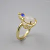 Cluster Rings Pure 925 Sterling Silver Ring Width 20mm Nephrite Jade Bead Gold Colour Gourd Shape For Woman US Size 6-10