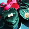 Velvet Ring Box Heart Shape Double Ring Boxes Display Holder Jewelry Case for Proposal Engagement Wedding