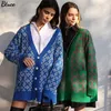 Women's Knits Tees Women V-neck Checkered Print Knitted Cardigan Fashion Female Buttons Casual Long Sleeve Sweater With Pocket Autumn 221206