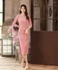 Etnische kleding fzslcyiyi traditionele kanten trim mandarijn kraag driedelige mouw corduroy qipao dames bruiloft cheongsam