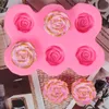 Moule en Silicone à 6 trous en forme de fleur de Rose, fait à la main, pour bonbons, Fondant, pâte à gomme, décoration de gâteau, colle goutte à goutte artisanale, fournitures de cuisson, MJ1233