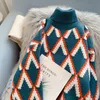 Pulls de femmes Sweater à col roulé de la mode Pulpage d'hiver coréen surdimensionné à manches longues surdimensionnées Tricoted Lady Argyle 221206