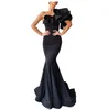 Sexy Arabic Prom Dresses Simple Black Vintage Cap Sleeves Ruffles Evening Dress Wear Mermaid Formal Party Gowns Floor Length 403