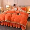 Ensembles de literie Ensemble de luxe hiver chaud velours doux housse de couette drap et taie d'oreiller King Size jupe de couette 4 pièces