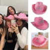 Boinas sombreros de vaquero para Wonmen sombrero rosa gorra de fiesta de moda borde ancho deformado con decoración de lentejuelas estilo occidental