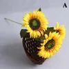 Fiori decorativi 3 teste Moda Artigianato fai da te Decorazioni per la casa Decorazione di nozze reali Fiore artificiale Falso Flores Bouquet Girasole di seta