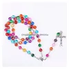 Pendant Necklaces Colorf Polymer Clay Bead Rosary Pendant Necklace Alloy Cross Virgin Mary Centrepieces Christian Catholic Religious Dhxtl