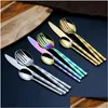 Ensembles de vaisselle Kit de vaisselle en quatre pièces Poignée givrée Couteau en acier inoxydable Fourchette Cuillère Service de dîner Ensembles de vaisselle de cuisine occidentale DH7US