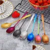 Skedar högkvalitativa kaffeleder skedar rostfritt stål colorf glass scoop tennis racketer design måltid sked kreativ 4ry e1 drop dhk4s