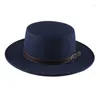 Boinas de alta calidad Retro invierno otoño mujeres hombres sombrero de copa imitación lana fieltro Fedora sombreros cinturón hebilla decorada señoras Jazz