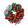 Decoratieve bloemen Kerstmiskrans 6 inch verlichte kabouters met timer gesimuleerde rode fruitbal rotan deur hangende huis