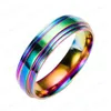 Anneaux de bande arc-en-ciel en acier inoxydable anneaux bijoux de créateur femmes bague hommes mariage livraison directe Dhiah