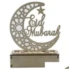 Other Festive Party Supplies Eid Mubarak Ramadan Wooden Decor Hollow Moon Star Blessing Word Decoration For Happy Home Room Table Dhc0Q