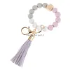 Porte-clés Longes En Bois Gland Perle Chaîne Bracelet Porte-clés De Qualité Alimentaire Sile Perles Bracelets Femmes Fille Porte-clés Dragonne Dro Dhdgc