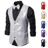 M￤ns v￤star m￤n Stylish Suit Blazer Deep Vneck Solid Color paljetter Slim Vest Button Waistcoat For Business Wedding 221206