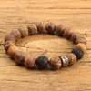 Strand Natural Brown Sea Stripe Stone Beads Bracelet Fashion Single Circle Men&#39;s Beaded Charm Wholesale Men Jewelry