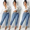 Kvinnors jeans faller hög midja för kvinnor mode casual spets ankel längd denim blyerts byxor s 2xl global drop 221206