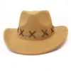 Brede rand hoeden emmer hoeden mode vrouwen cowgirl cap handgemaakte roll -up run rand western cowboy hoed voor mannen heer sombrero hombre ja dh1ay