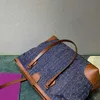 Totes Denim Bolsa de compras vintage Tote ombro Bola feminina Canvas Blue Letter Designer Impressão Hasp Hardware Leather Edge