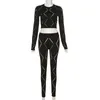 Tracksuits voor dames tweedelige gat ronde nek lange mouw top en broek set pakken 2pcs outfits matching sets