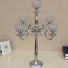 Decorazione per feste Elegante 75 cm di altezza Argento 5 bracci Candelabri per matrimoni Supporto per fiori Centrotavola in cristallo 10 pezzi / lotto