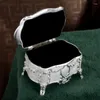 Jewelry Pouches Vintage Flower Carved European Style Elf Jewellery Case Fashion Box White Enamel Zinc-alloy Metal Trinket Gift