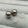 Kolczyki na stadninie 8,5-9 mm okrągłe zielone oryginalne tahitian Pearl 18k białe złoto AU750