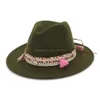 Szerokie grzbiet czapki wiadra czapki moda unisex szeroka wełna poczuła czapki fedora z etniczną plecioną wstążką jazzową czapkę retro panama styl f dhduf