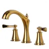 Bathroom Sink Faucets European Luxury Gold Solid Brass Double Handle Three Holes Widespread Faucet High Quality Basin Vanity Mixer Tap