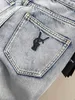 Tasarımcı kot pantolon yeni orta-yüksek rise fermuarlı düğme düz bacak çok yönlü kot fırfırlı bacak bacakları şık yazı süslemesi sıradan A18