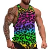 남자 탱크 탑 판타지 레인보우 탑 남자 표범 인쇄 체육관 오버 사이즈 여름 멋진 패턴 소매 셔츠