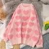 Women s Sweaters Pink Sweater Women Autumn Winter Oversized Pullover Faux Mink Cashmere Loose Sweet Heart Print Top A0240 221206