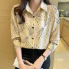 Women's Blouses Chiffon Shirt For Women Summer 2022 in strepen print lange mouw mode losse Koreaanse top tum-down kraag casual