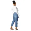 I jeans da donna cadono in vita alta per le donne alla moda casual di pizzo di pizzo pantaloni in denim pannelli s 2xl Global Drop 221206