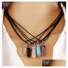 Pendant Necklaces Hexagonal Column Natural Stone Necklace Beautif Crystal Pendant With Pu Leather Chain Colorf Women Fine Jewelry Dr Dhmrd