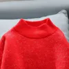 Kobiety Swatery Święta Czerwona Knit Vintage Half Turtleeck Sweater Festival Festival Loss Riose Printed Winter Korean Style Pullover 221206