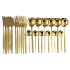 Ensembles de vaisselle 24pcs Gold Couverts en acier inoxydable Set Couteau Fourchette Cuillères Home Party Cam Ustensiles Inventaire Gros Drop Livraison G Dhqiv