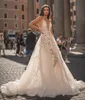 Berta Backless Suknie ślubne z koraliki ślubne suknie ślubne cekinowane głębokie dekolt koronkowy koronkowy liniowy pociąg tiulowy vestido de novia