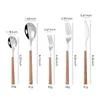 Dinnerware Sets Wooden Like Clamping Handle Tableware Set Stainless Steel Korean Style Western Steak Knife Fork And Spoon El