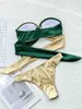 مجموعات حمالات الصدرية Praia Green Gold Bikini 2023 Sexy Bandeau Bandeau Swimwear Women Brazilian Swimsuit Thong Biquini ضمادة الاستحمام بدلة T221206