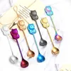 Spoons 304 Stainless Steel Dessert Spoon Money Cat Modeling Ice Cream Spoons Bar Blue Black Coffee Stir Tableware 4 2Xs L1 Drop Deli Dhin3