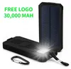 Бесплатный индивидуальный логотип 30000 мАч Солнечный Poverbank для iPhone Xiaomi Oppo LG Bank Bank Backer Battery Outdoor Sports Portable Mobile Pover