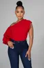 Women Shirts Sexy One Shoulder Long Sleeve Bow Tie Front Slim Fit Ruffle Pelplum Tunics Blouse Shirt Top