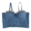 Denim vest fishbone shaped waistcoat three-dimensional gathering wearing suspender sexy top women's water drop drill nail bead bra