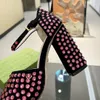Sandały na grubym obcasie luksusowi projektanci moda Macaron rhinestone buty damskie klasyczna metalowa klamra zdobione 10CM sandały na wysokim obcasie 35-42 z pudełkiem