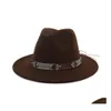 Szerokie grzbiet kapelusze wiadra czapki vintage klasyczny szeroki wełna poczuć fedora mężczyźni kobiety Panama Hat Leisure Jazz Formal Chapeau Trilby Leat Dhcks